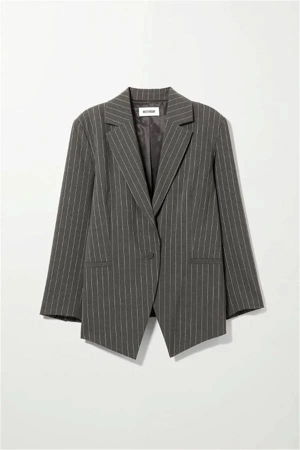 Weekday Charcoal Grey Pinstriped Marlin Oversized Blazer UK XS - Reliked