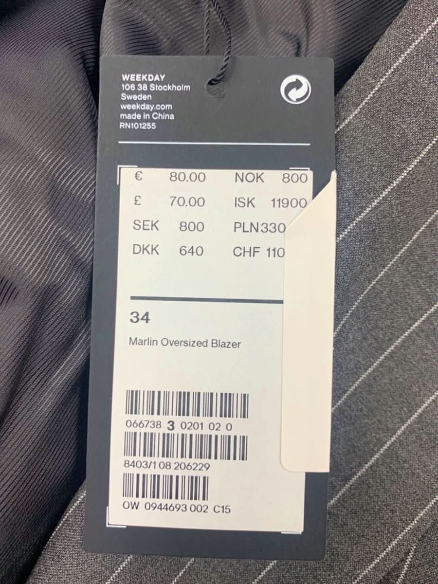 Weekday Charcoal Grey Pinstriped Marlin Oversized Blazer UK XS - Reliked