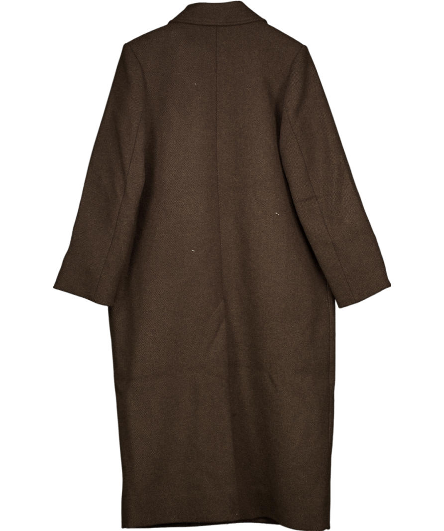 Weekday Dark Brown Classic Oversized Wool Blend Coat UK S - Reliked