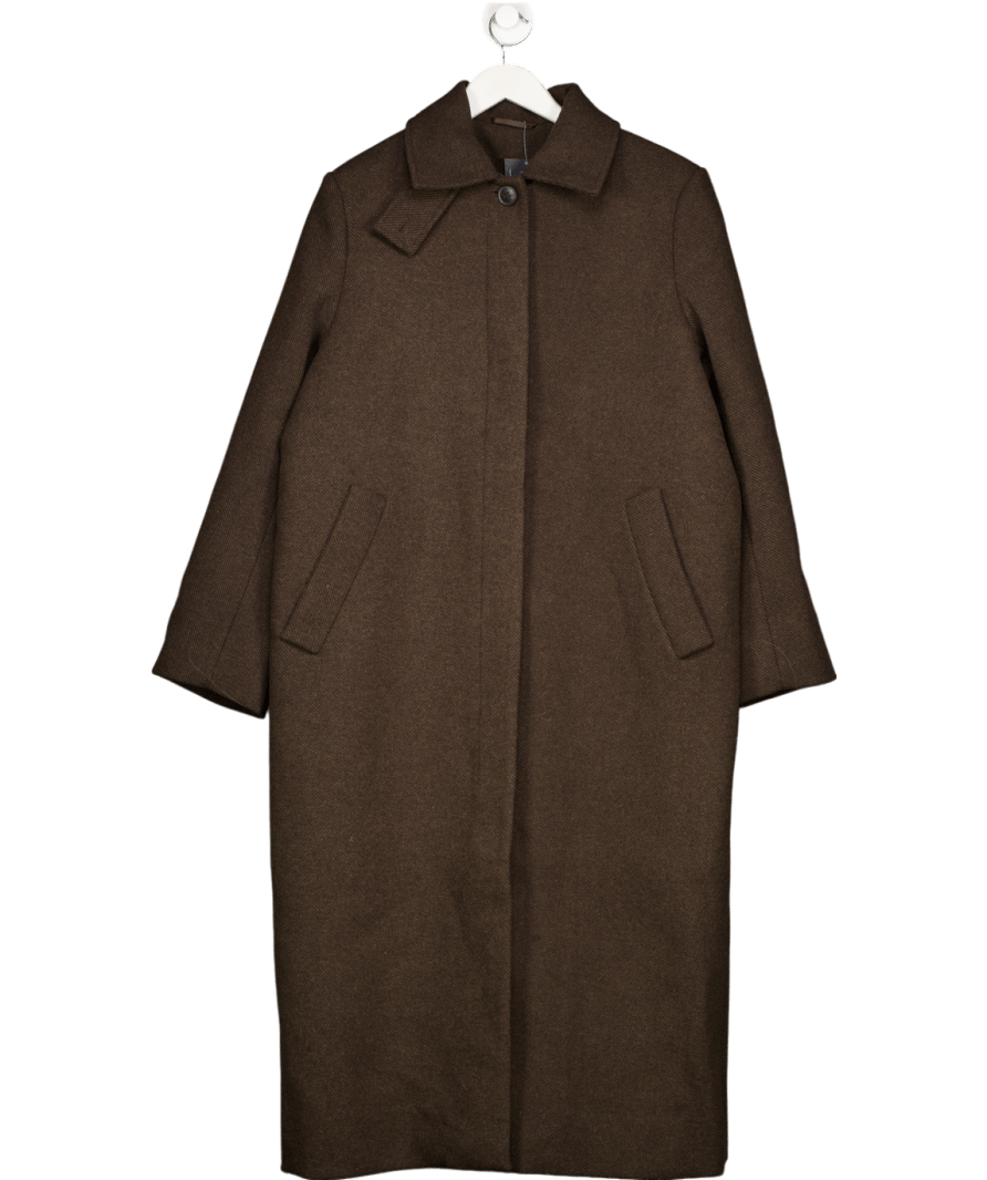 Weekday Dark Brown Classic Oversized Wool Blend Coat UK S - Reliked