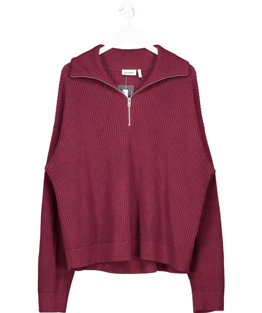 Weekday Red Oversized Fit Half Zip Sweatshirt UK L - Reliked