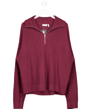 Weekday Red Oversized Fit Half Zip Sweatshirt UK L