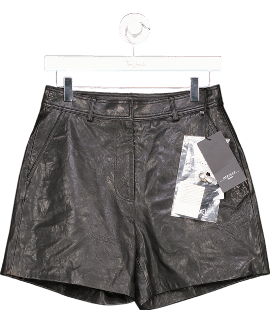 Weekend by Maxmara Black Virgola Leather Shorts UK 4 - Reliked