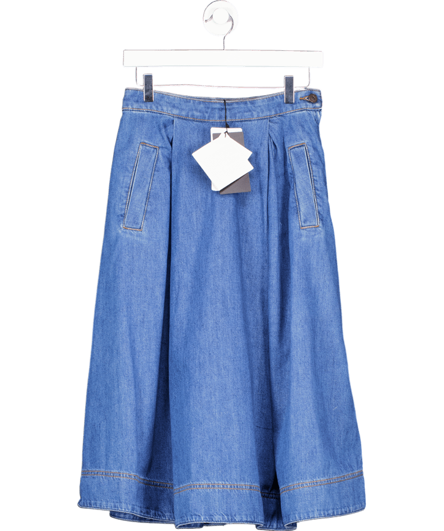 Weekend by Maxmara Blue Dry A - line Denim Midi Skirt UK 6 - Reliked
