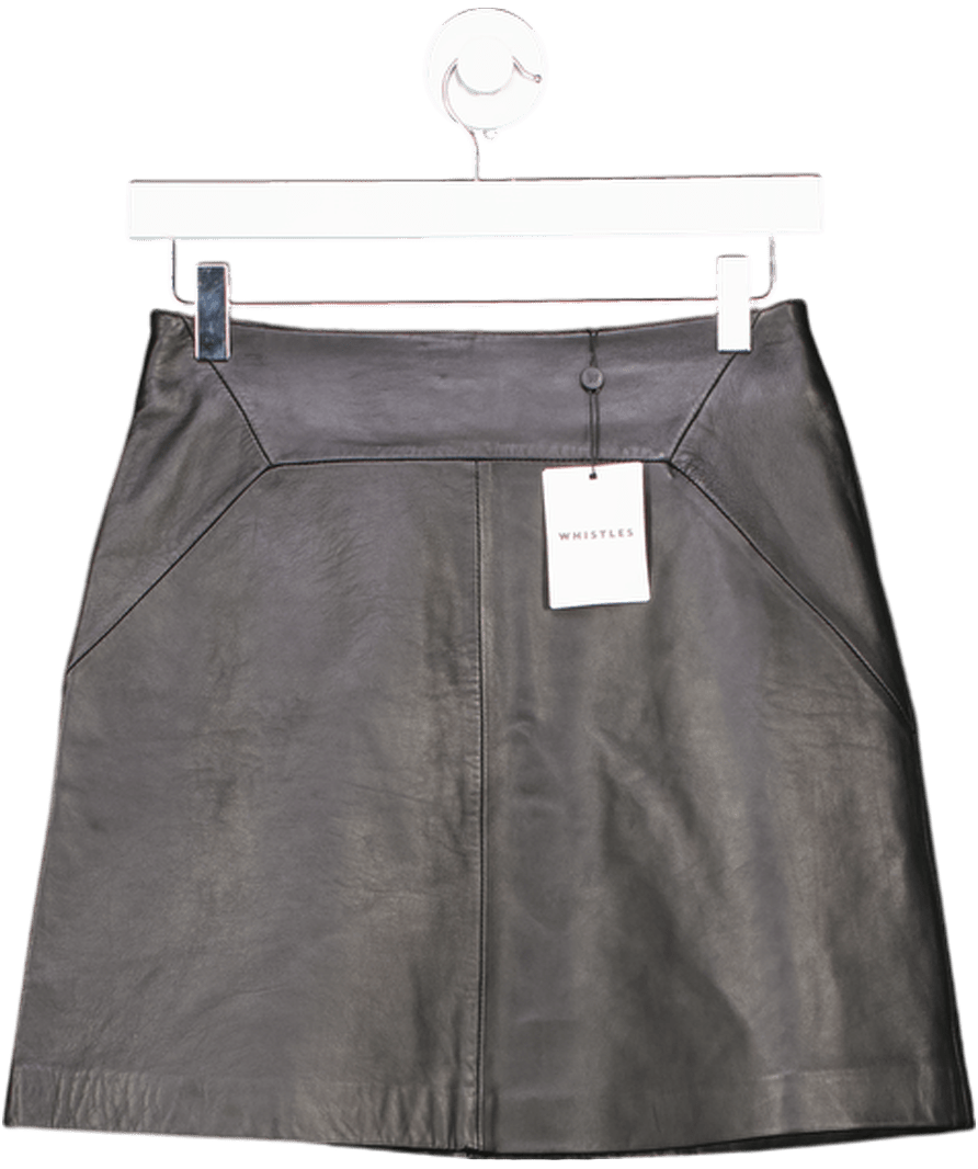 Whistles Black Real Leather A Line Skirt UK 8 - Reliked