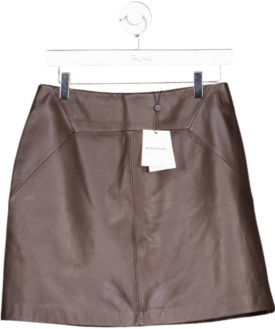 Whistles Dark Brown Real Leather A Line Skirt UK 10 - Reliked