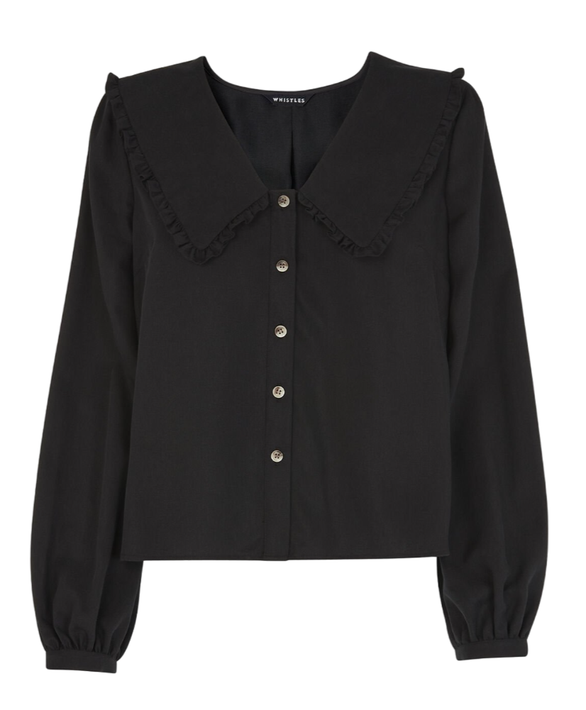 Whistles Black Tencel Oversized frill Collar Detail Shirt UK 18