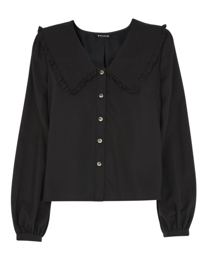 Whistles Black Tencel Oversized frill Collar Detail Shirt UK 18