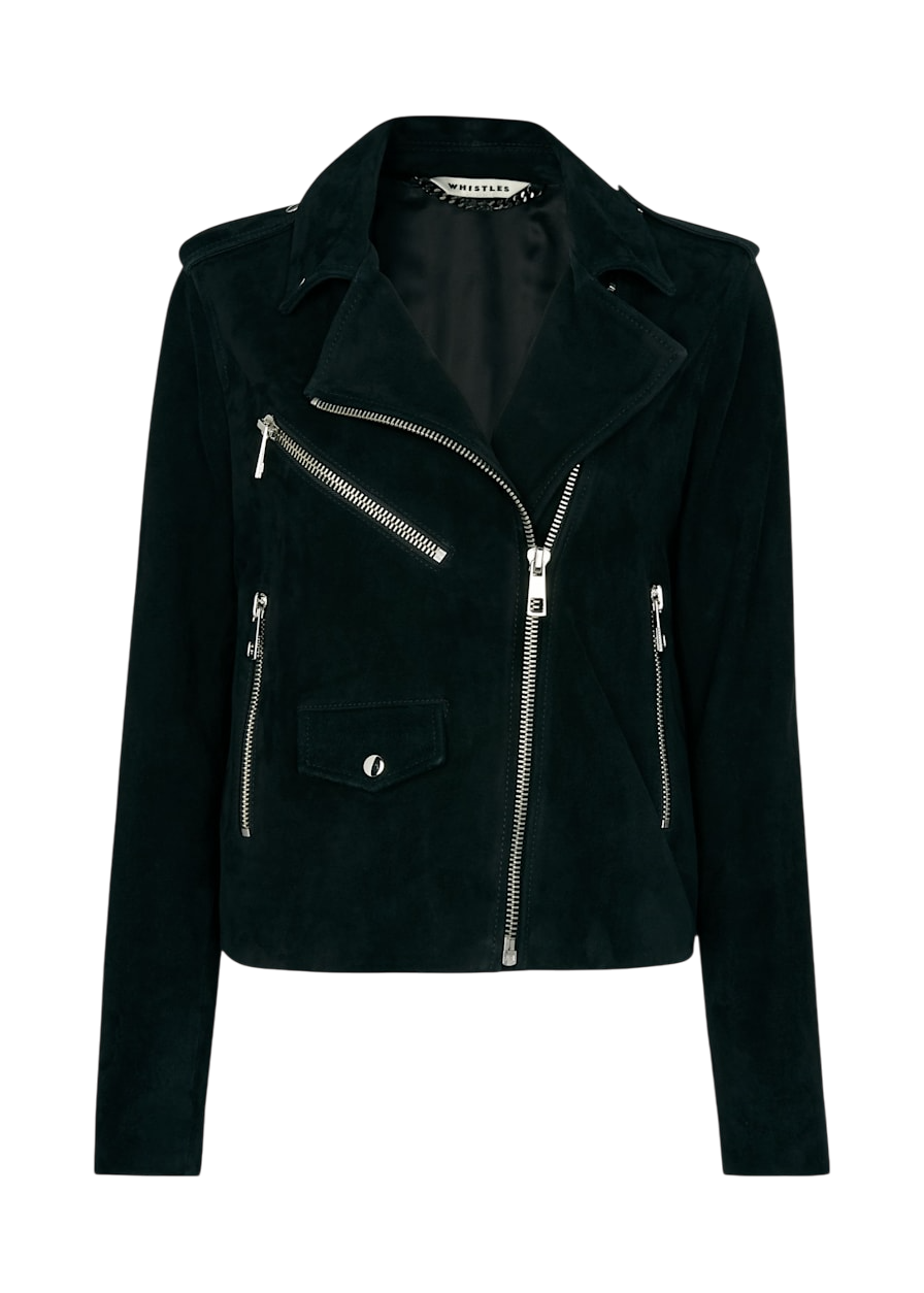 Whistles black suede biker jacket UK 10