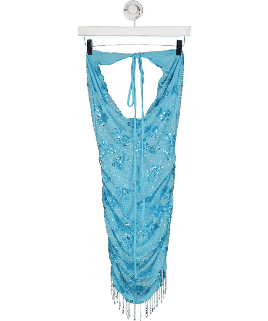 White Fox Barcelona Dreams Beaded Mini Dress Baby Blue UK S - Reliked