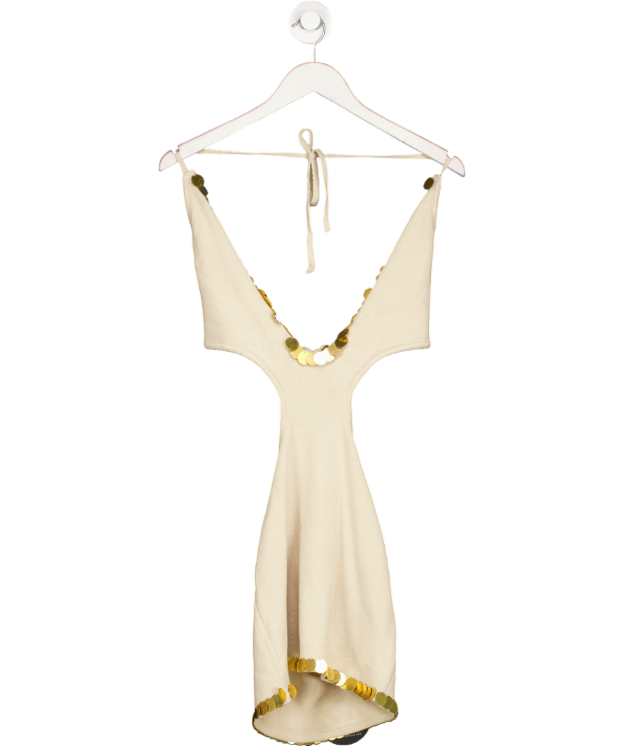 White Fox Beige Take The Time Knit Dress UK S - Reliked
