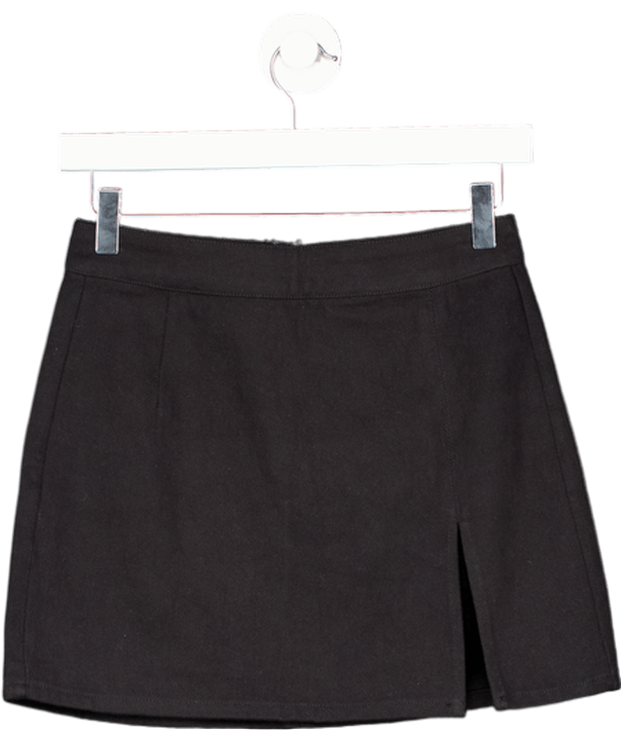 White Fox Black Denim A - line Mini Skirt UK XS - Reliked