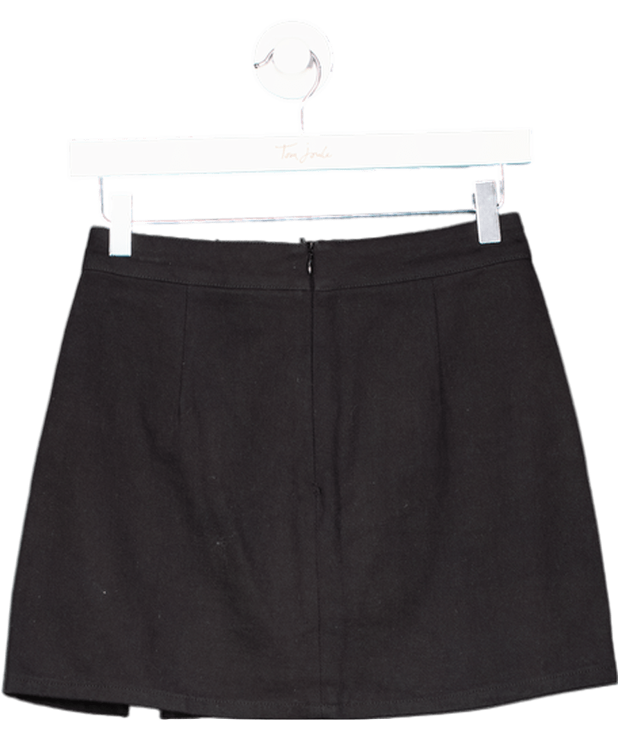 White Fox Black Denim A - line Mini Skirt UK XS - Reliked