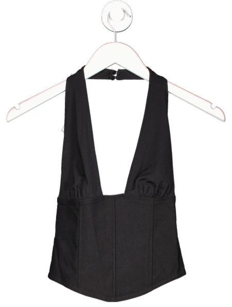 White Fox Black Halter Neck Structured Corset Top UK M - Reliked