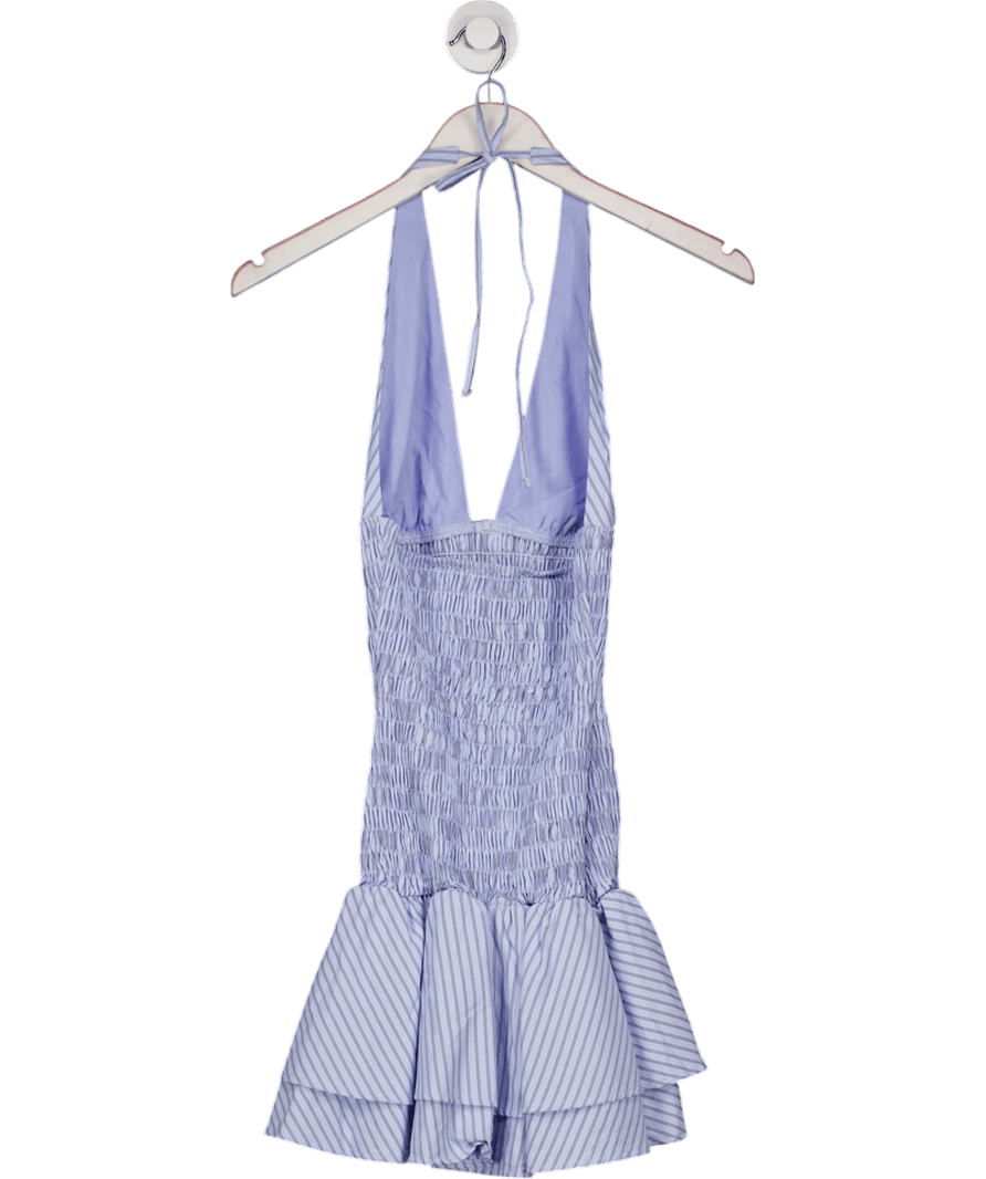 White Fox Blue Bengaline Bandeau Midi Dress With Contrast Undershirt UK S - Reliked