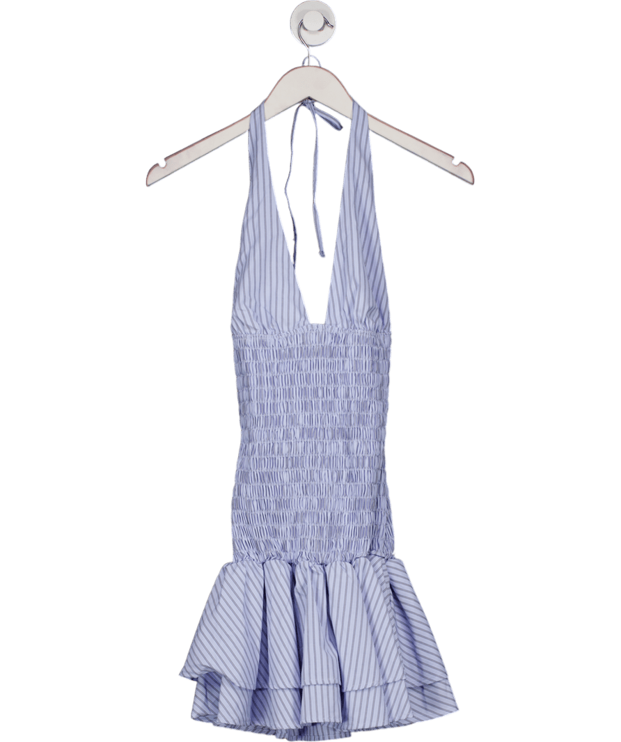 White Fox Blue Bengaline Bandeau Midi Dress With Contrast Undershirt UK S - Reliked