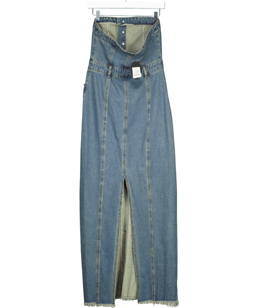 White Fox Blue Strapless Denim Maxi Dress UK M - Reliked