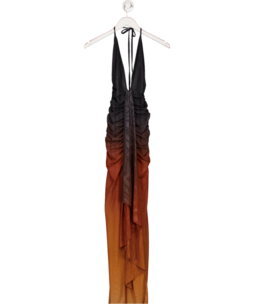 White Fox Brown Drama Halter Maxi Dress Desert Dusk UK S - Reliked