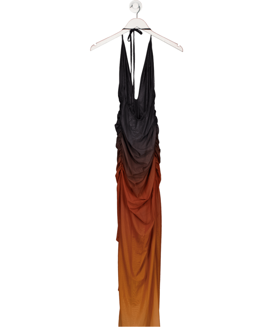 White Fox Brown Drama Halter Maxi Dress Desert Dusk UK S - Reliked