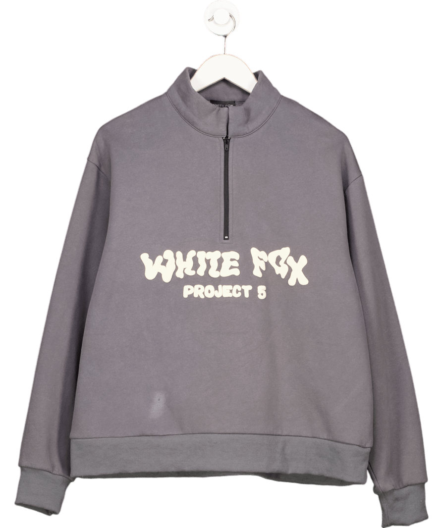 White Fox Grey High Standard Zip Front Sweater UK S/M - Reliked