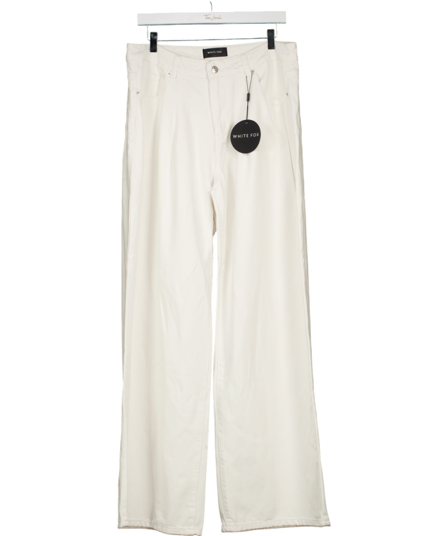 White Fox Iris Low Rise Wide Leg Jeans Off White UK L - Reliked