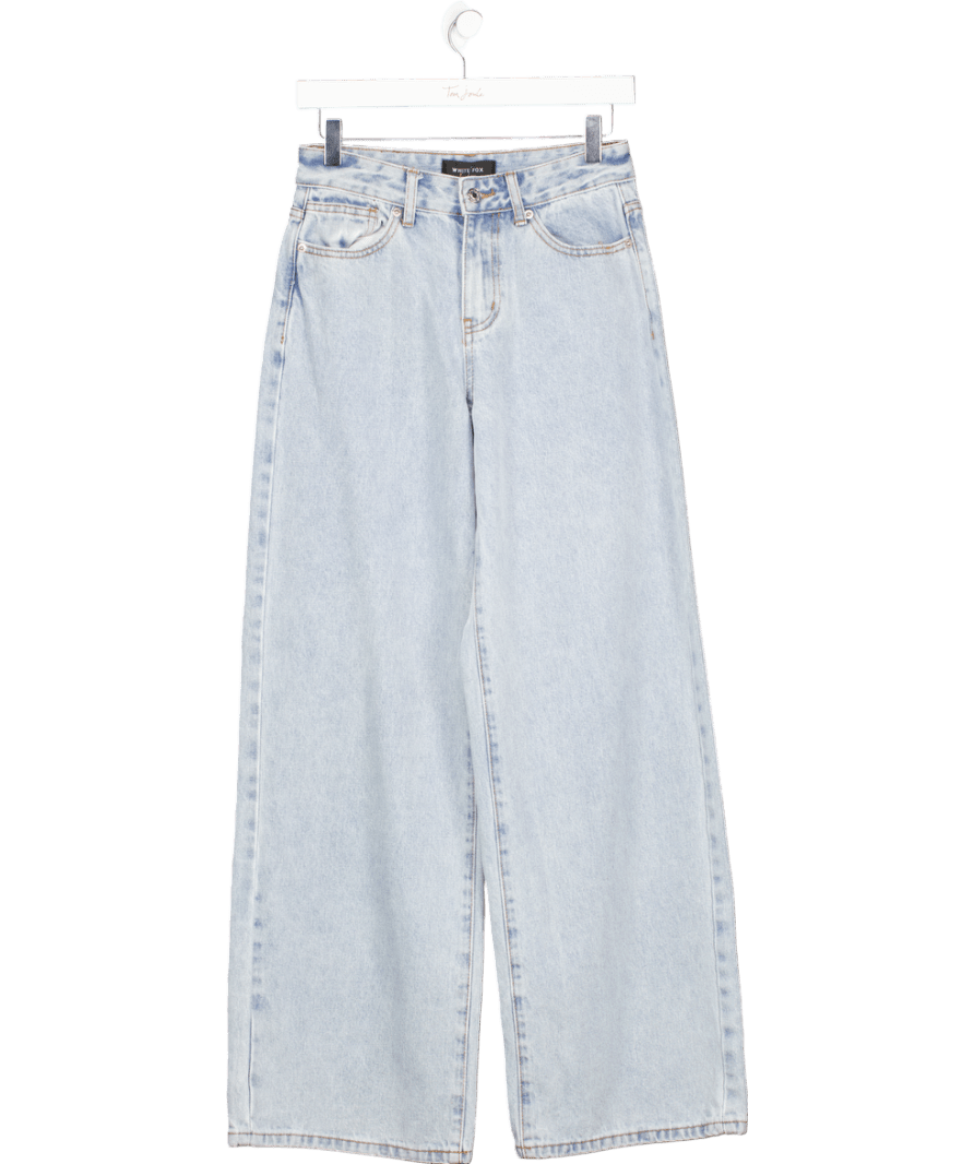 White Fox Lily Mid Rise Wide Leg Jeans Mid Blue UK XS - Reliked
