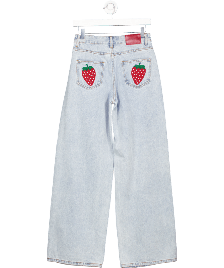 White Fox Lily Mid Rise Wide Leg Jeans Mid Blue UK XS - Reliked