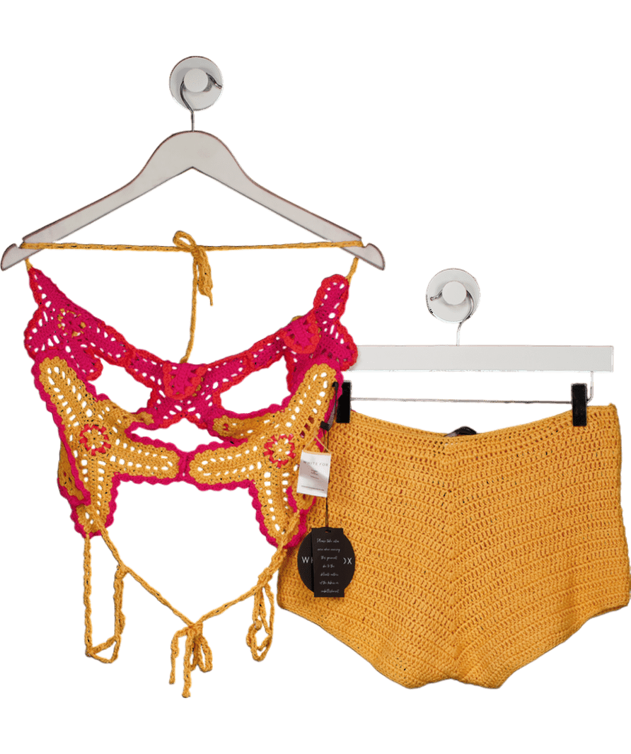 White Fox Orange So Fresh Crochet Top Pastel UK S - Reliked