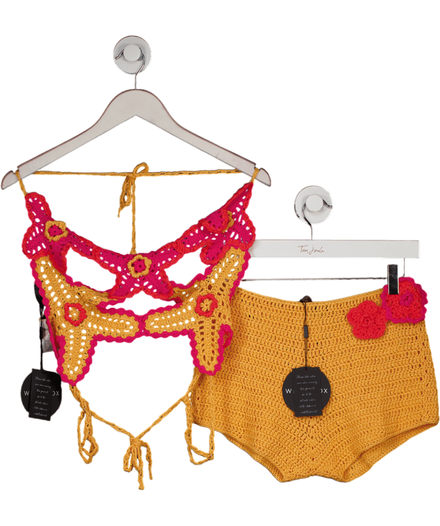 White Fox Orange So Fresh Crochet Top Pastel UK S - Reliked