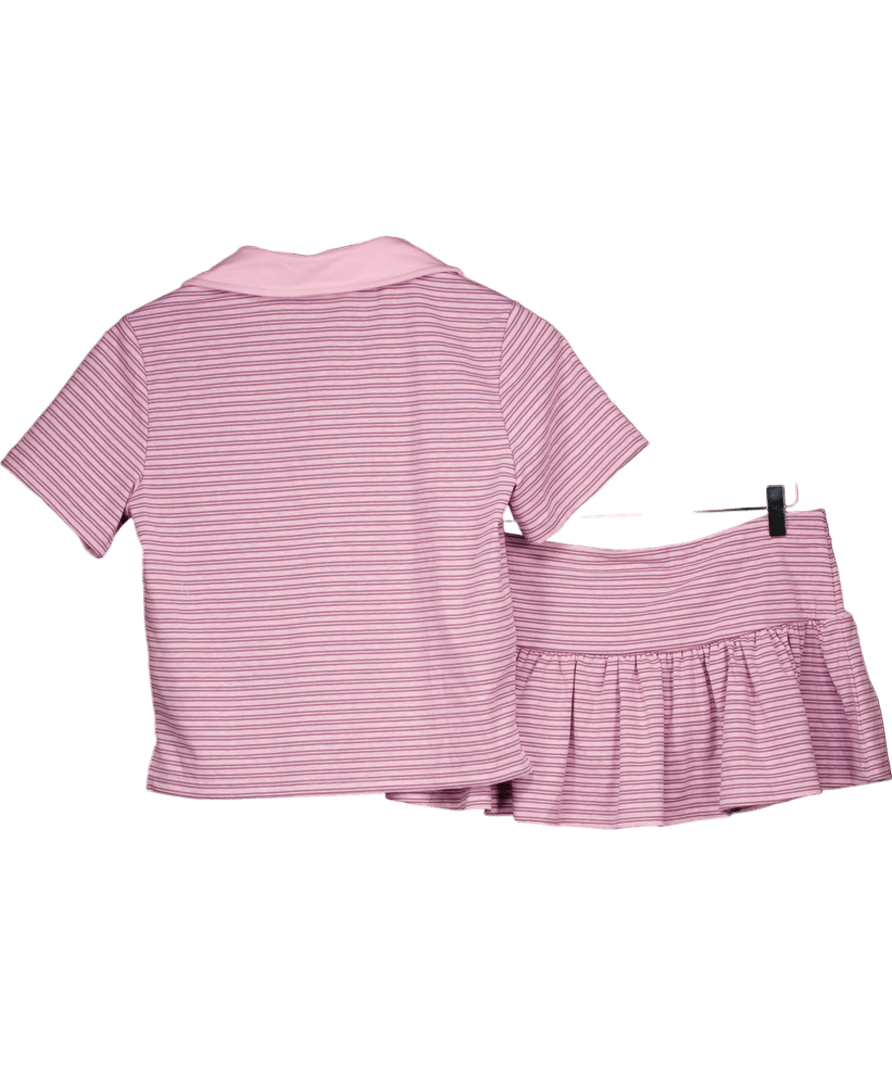 White Fox Pink Check The Scores Polo Tee & Mini Skirt UK S - Reliked