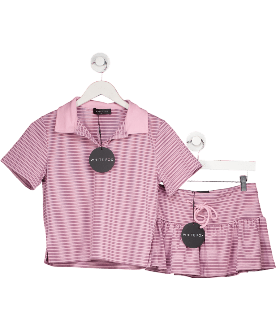 White Fox Pink Check The Scores Polo Tee & Mini Skirt UK S - Reliked