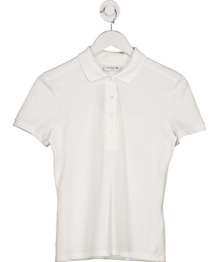 White Lacoste Women's Slim Fit Stretch Cotton Polo Shirt UK S - Reliked