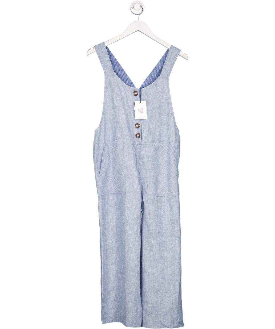 White Stuff Viola Crop Linen Dungaree In Chambray Blue UK 10 - Reliked