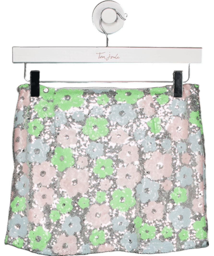 Whitefox Keep Up The Pace Sequin Mini Skirt Blush Pink /mint Floral UK XS - Reliked