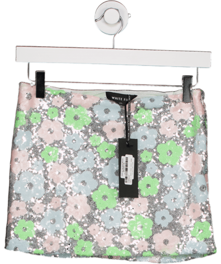 Whitefox Keep Up The Pace Sequin Mini Skirt Blush Pink /mint Floral UK XS - Reliked