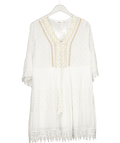 Whoo White / Gold Lace Trim Dress UK M/L - Reliked