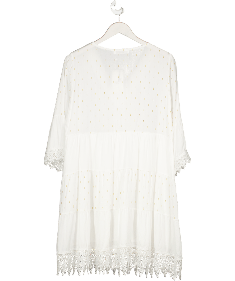 Whoo White / Gold Lace Trim Dress UK M/L - Reliked