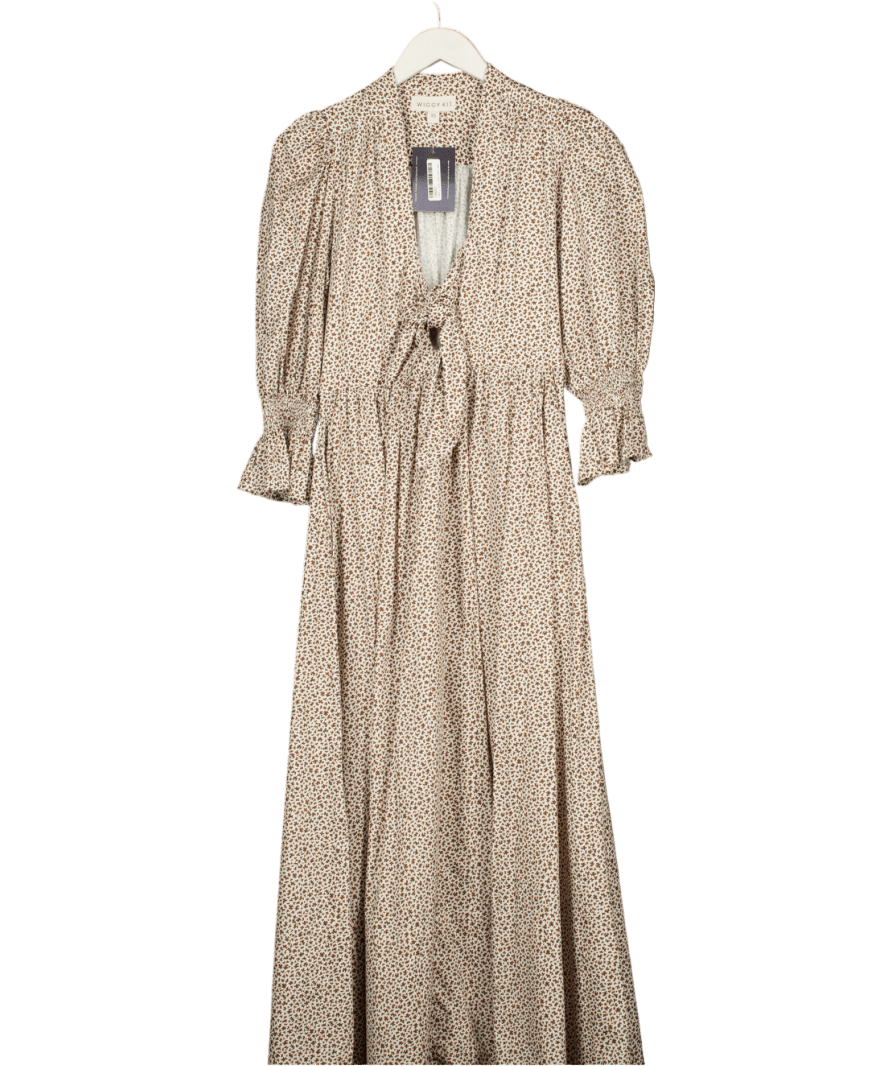 Wiggy Kit Cream / Brown Tie Front Maxi Dress UK XS - Reliked