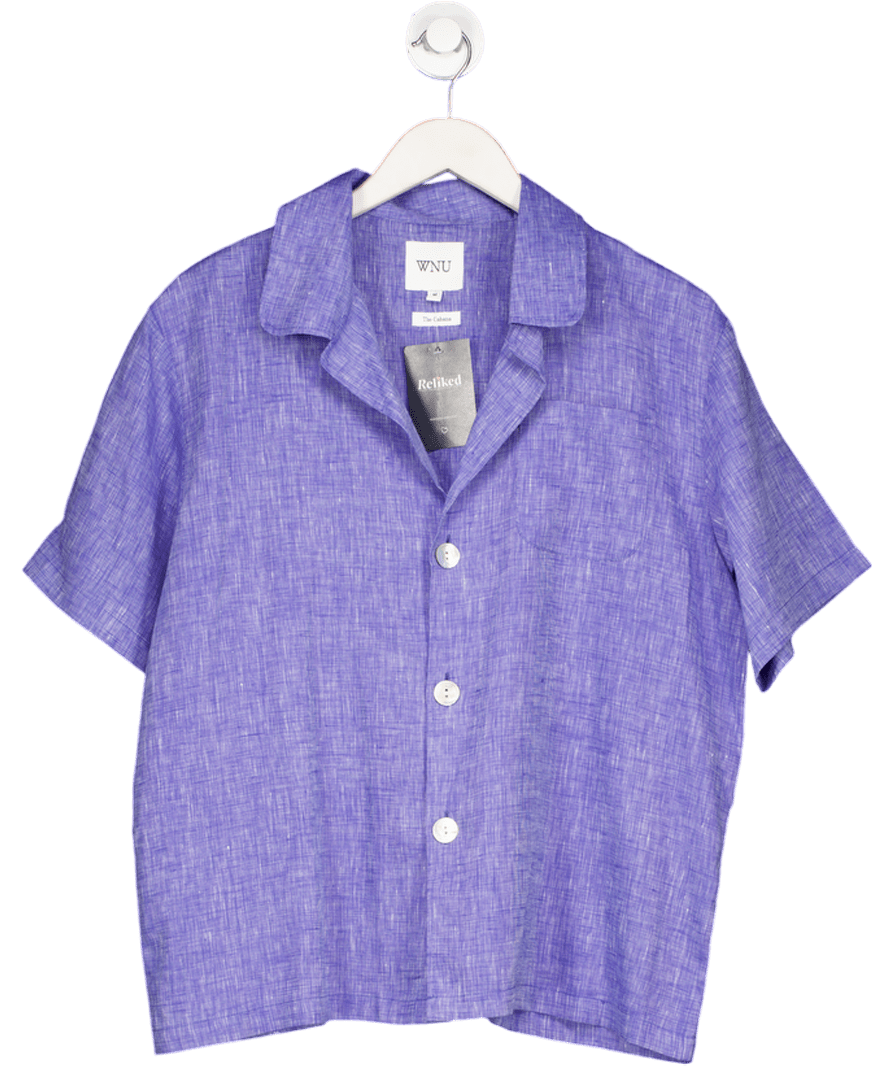 WNU Blue With Nothing Underneath The Cabana 100% Linen Short Sleeve Shirt UK M - Reliked