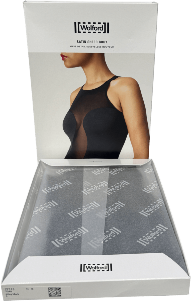 Wolford Black Satin Sheer Wave Detail Bodysuit UK S - Reliked