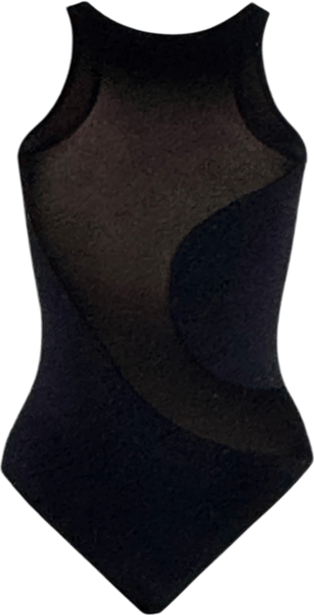 Wolford Black Satin Sheer Wave Detail Bodysuit UK S - Reliked