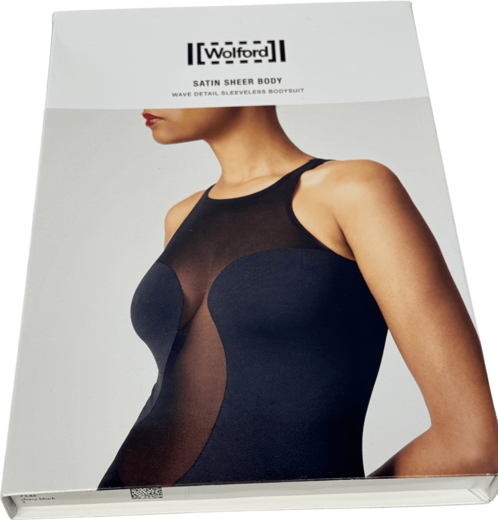 Wolford Black Satin Sheer Wave Detail Bodysuit UK S - Reliked
