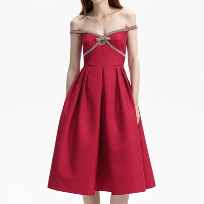 Self-Portrait Bow-embellished Midi Dress In Red UK 8