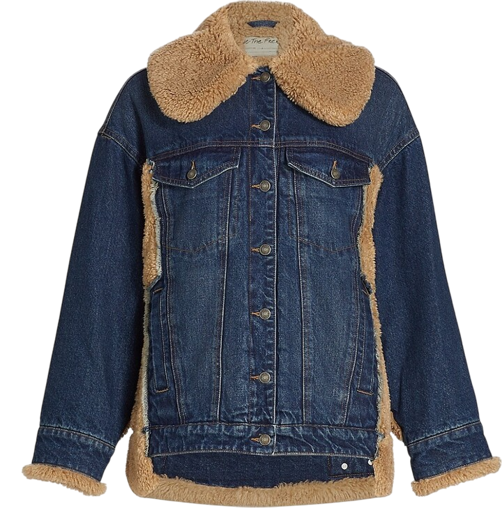 Free People Blue We The Free Oversize Holly Cozy Denim Jacket UK M