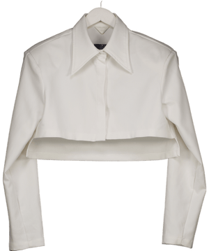 Workshop White Cropped Shirt Wiith Shoulder Pads UK S/M