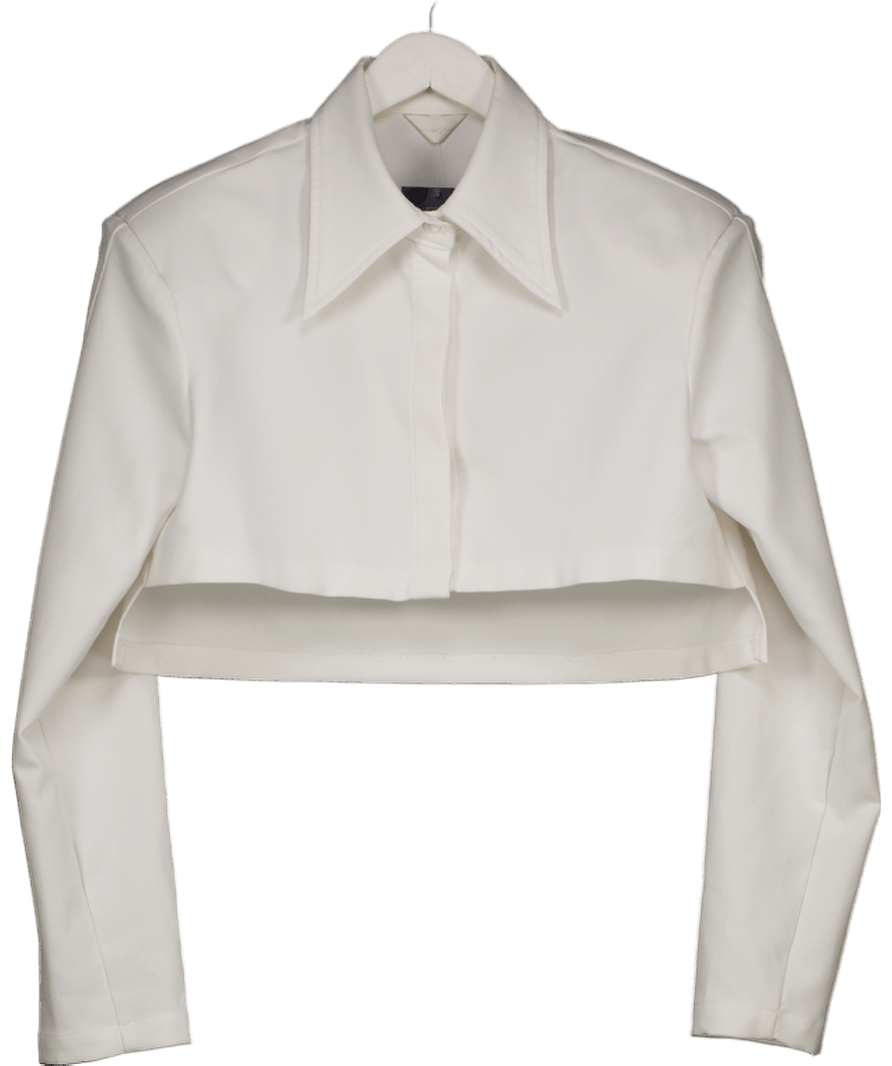 Workshop White Cropped Shirt Wiith Shoulder Pads UK S/M - Reliked