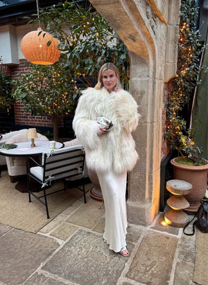 THE FRANKIE SHOP Cream Liza Faux Fur Coat UK M/L
