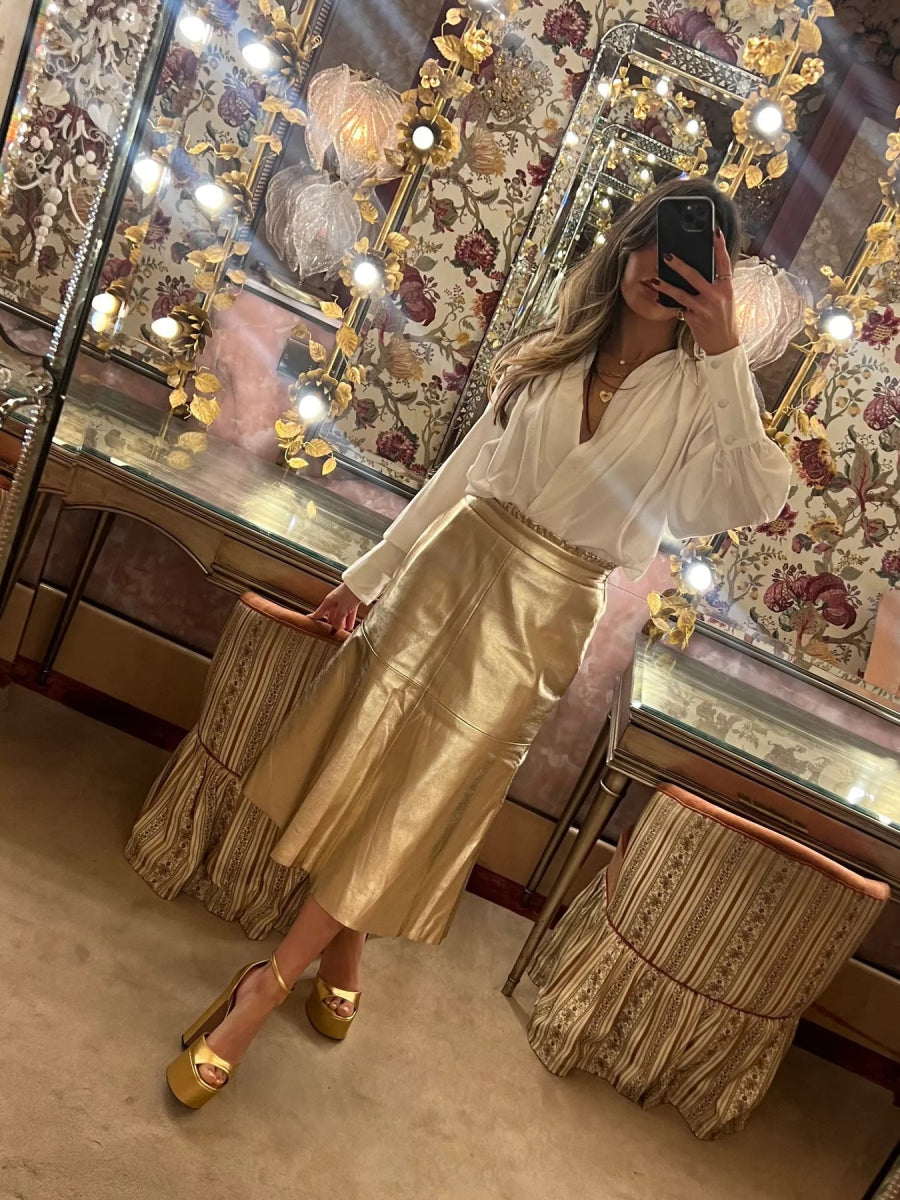 Wyse London Gold Metallic Skirt SZ0 UK 6 - Reliked