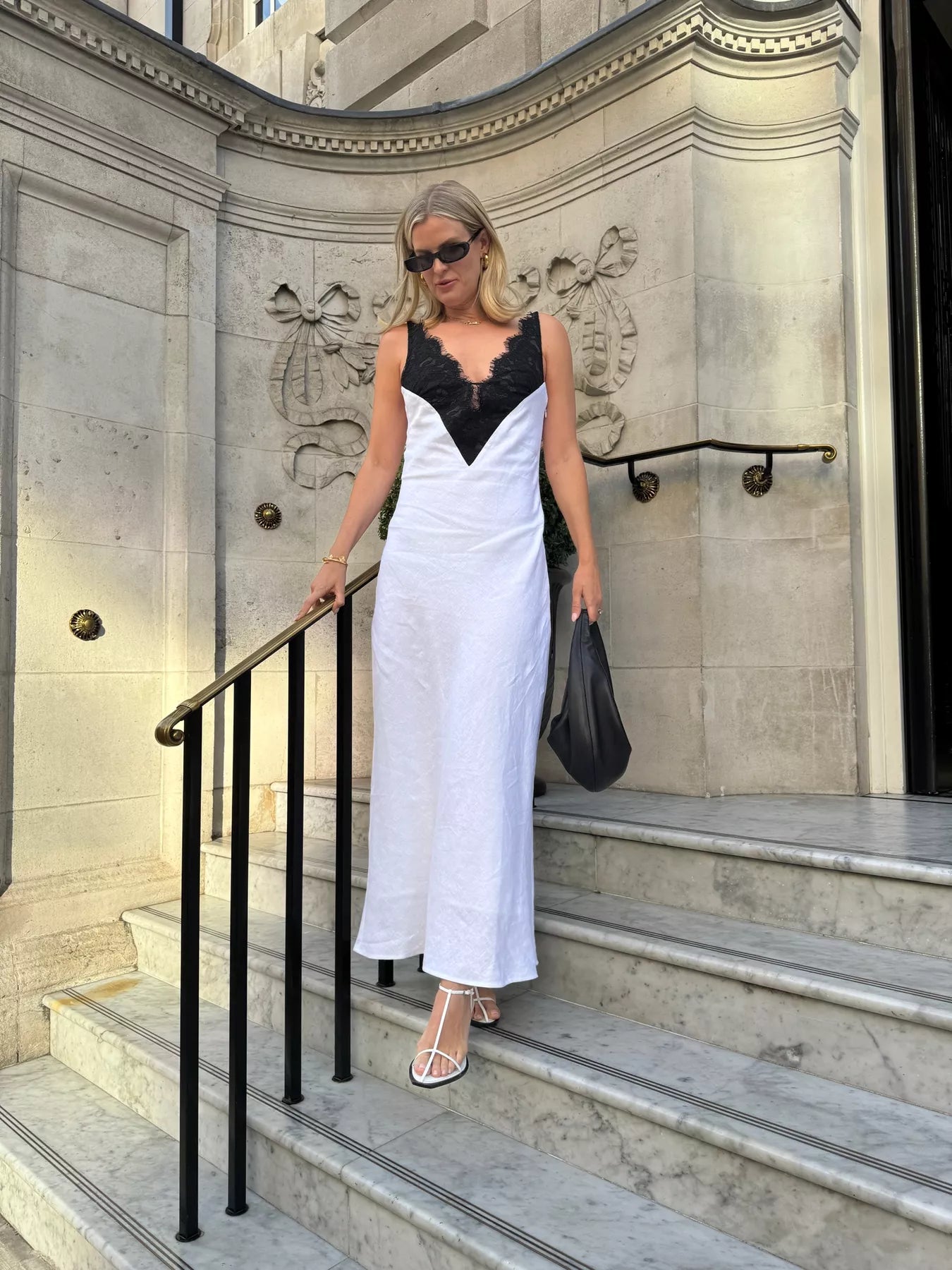 DISSH White And Black Hazel Lace & Linen Maxi Dress UK 8