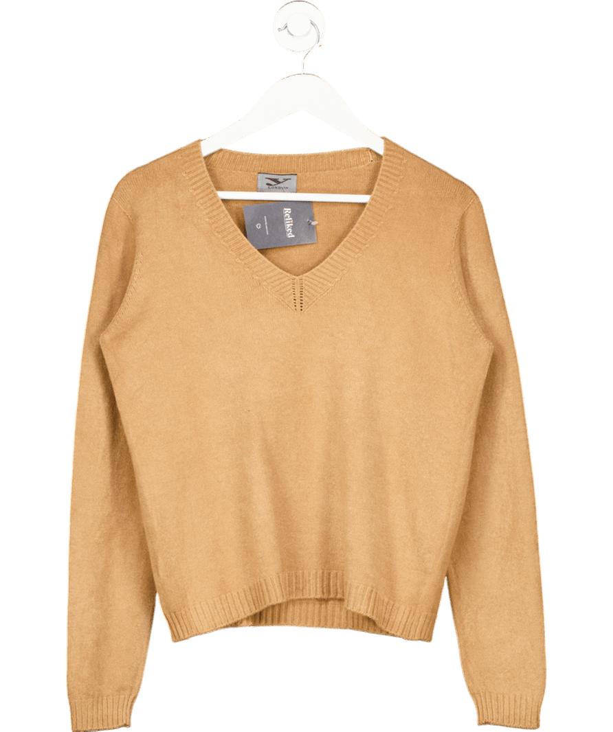 Y LONDON Beige Camel Super Soft V - neck Jumper UK S/M - Reliked